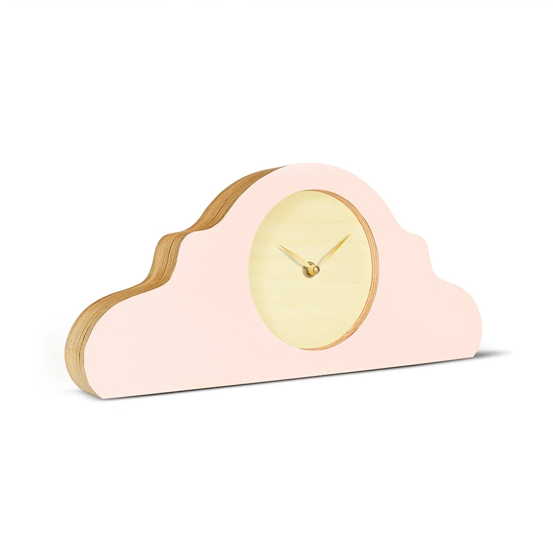 Mantel clock - Peach pastel/bare wood/shiny gold