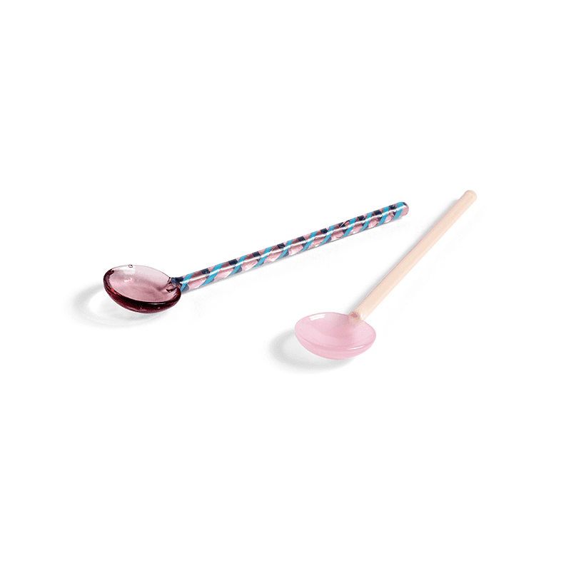 Glass Spoons Round Set of 2 - Aubergine and light pink