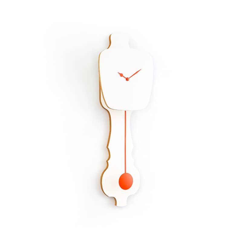 Wall clock pendulum small - Pure white/neon orange