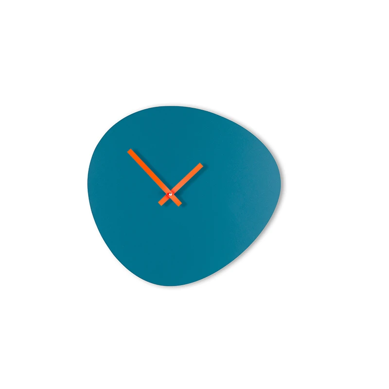 Wall clock pebble - Petrol blue/neon orange