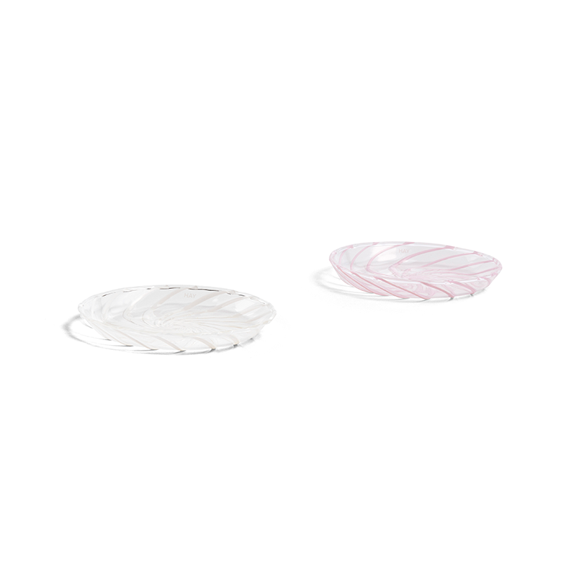 Spin Saucer Set of 2 - Clear with pink stripe